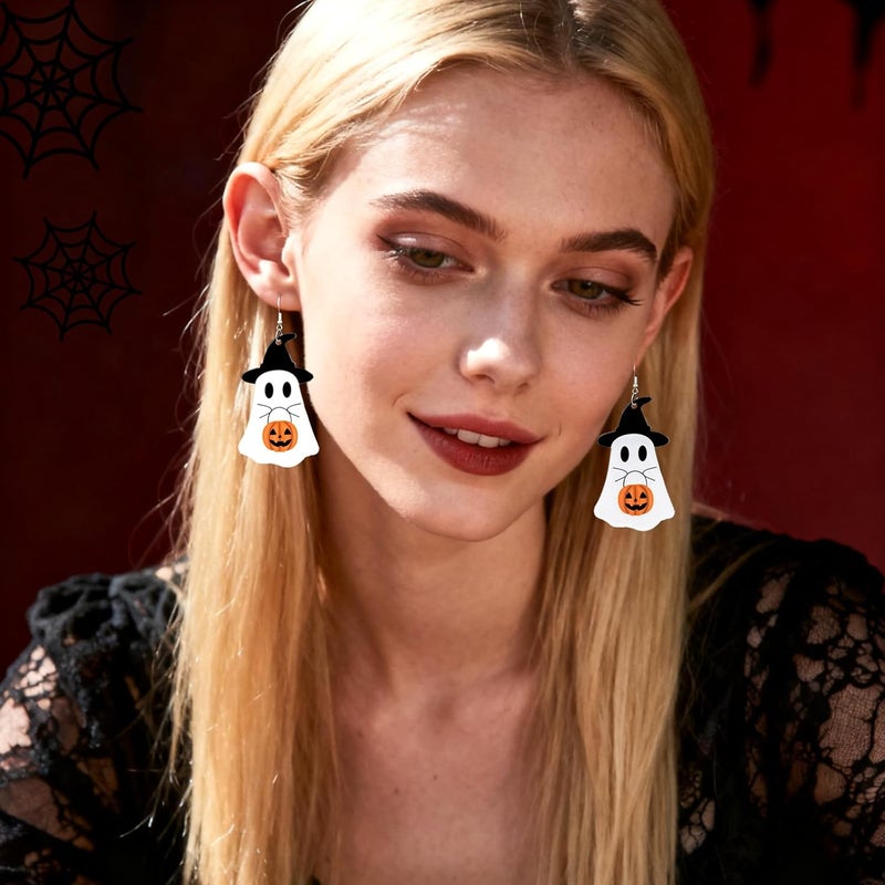 mintolex Acrylic Halloween Earrings Black Skull Bat Drop Dangle Earrings for Women Fun Cute Spooky Halloween Holiday Costume Jewelry - Image 3